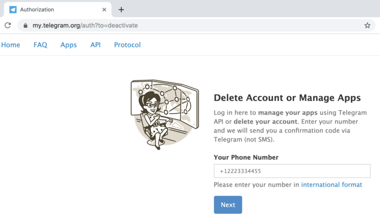 eliminare account Telegram